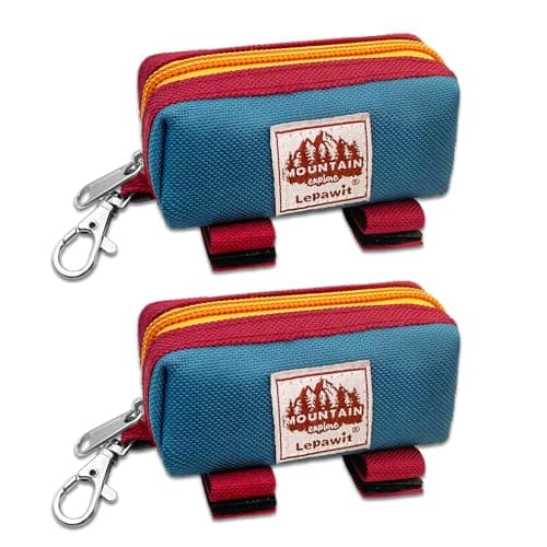 Lepawit Dog Poop Bag Holder Zippered Pouch, Portable Dog Poop Bag Dispenser with 1 Metal Clip, Fashion Color Matching Canvas Waste Bag Holder for Leashes - 2pack