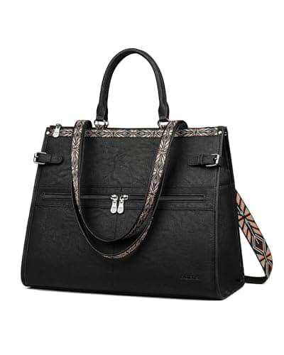 FADEON Laptop Bag for Women Designer PU Leather Large Tote Bags Backpack Purses with 156 Laptop Compartment Travel Shoulder Handbag Black