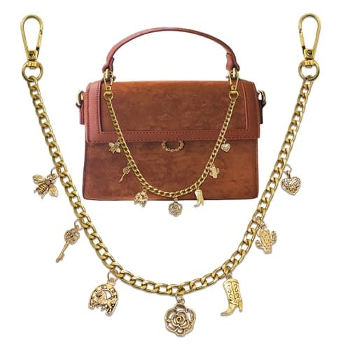 BELICEY Gold Charms Chain Bronze Western Cowgirl Chains for Handbag Vintage Flower Heart Purse Chain Boot Horse Cactus Bag Accessories for Shoulder Crossbody