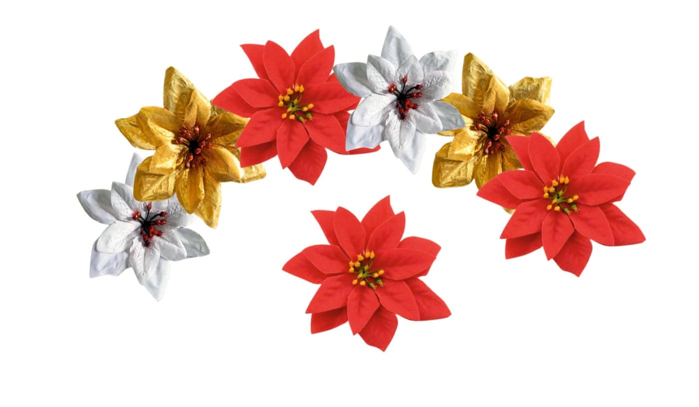 VRB Dec™ Christmas Poinsettias Red/Gold Velvet Decorative Artificial Flowers Christmas Flowers of Velvet Decorations Items/Tree/Decoration Items (Mix Color (Pack of 24))