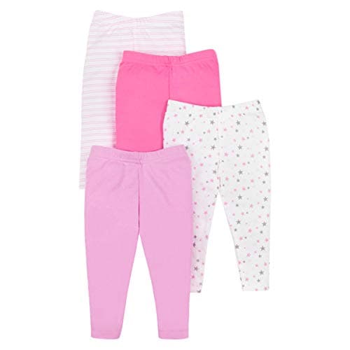 Lamaze Organic Baby Baby Girls Pull On 4 Pack Leggings, Pink Solid/Striped, 3 Months