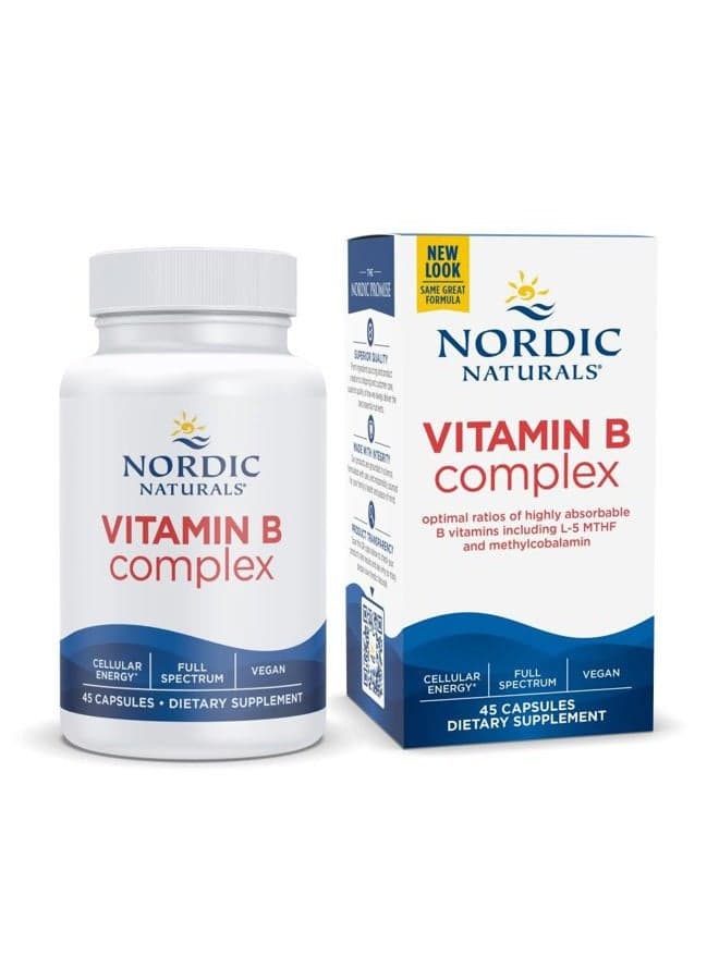 Vitamin B Complex - 45 Capsules Thiamine, Riboflavin, Niacin, B6 & B12, Folate, Biotin, Pantothenic Acid Heart Brain Health, Energy, Metabolism Non-GMO Servings