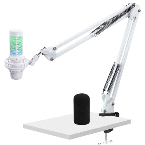 For HyperX Quadcast S Boom Arm Upgraded Mic Arm with Reduce Wind Noises Mic Foam Cover White Boom Arm for Hyperx Quadcast 38 to 58 Adapter Compatible with Other Models