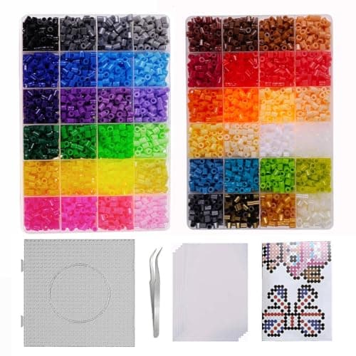 ZLLBTMO 4800pcs Fuse Beads Kit for Kids Crafts 48 Colors 5mm Melting Beads Set Including Pegboards Ironing Paper Tweezers Birthday and Christmas Gift