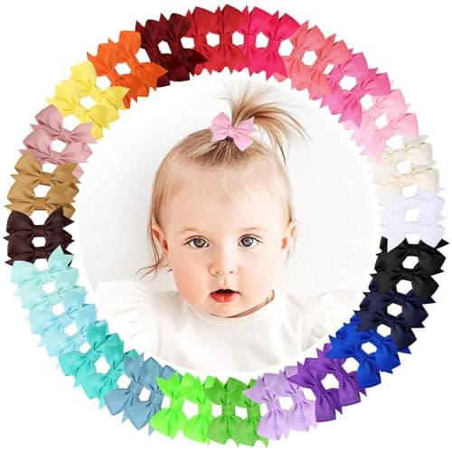 48PCS OAOLEER Fully Lined Hair Clips and Bows for Baby Girls Infants Toddlers Tiny Alligator Clips in 24 Color Pairs Style D48pcs