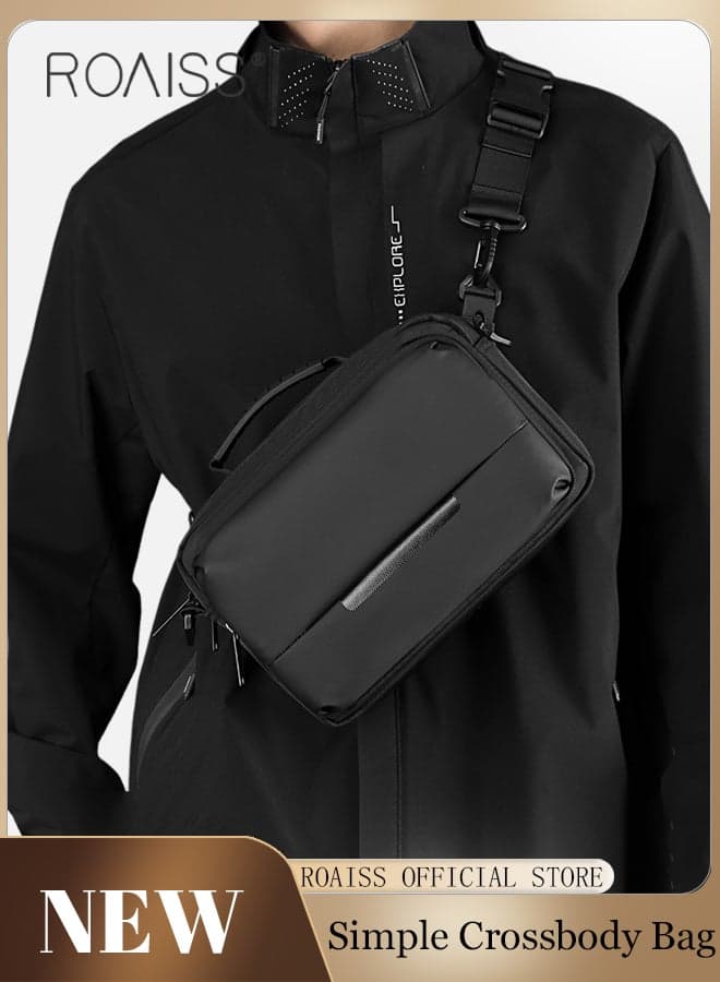 Men's Shoulder Bag Minimalist, Fashionabl, Casual Horizontal Crossbody Bag for Men Waterproof and Moisture-Resistant Nylon Shoulder Bag Business Chest Bag Multi-Functional Large Capacity Travel and Daily Commuting Essential, Black