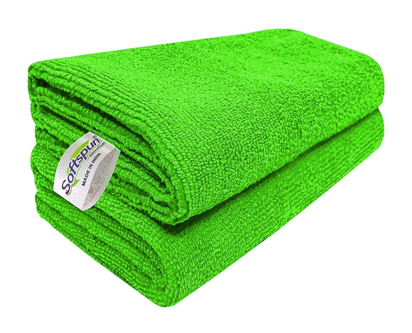 SOFTSPUN Microfiber Cleaning Cloths, 50x50cms 2 pcs Towel Set 340 GSM Green! Highly Absorbent Lint and Streak Free Multi-Purpose Wash Cloth for Kitchen Car Window Stainless Steel Silverware.