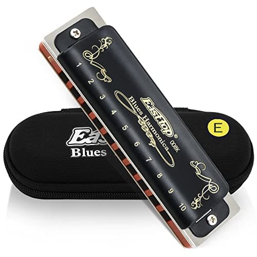 East top Diatonic Harmonica Key of E, 10 Holes 20 Tones 008K Mouth Organ with Black Cover, Top Grade Harmonica for Adults, Professionals and Students