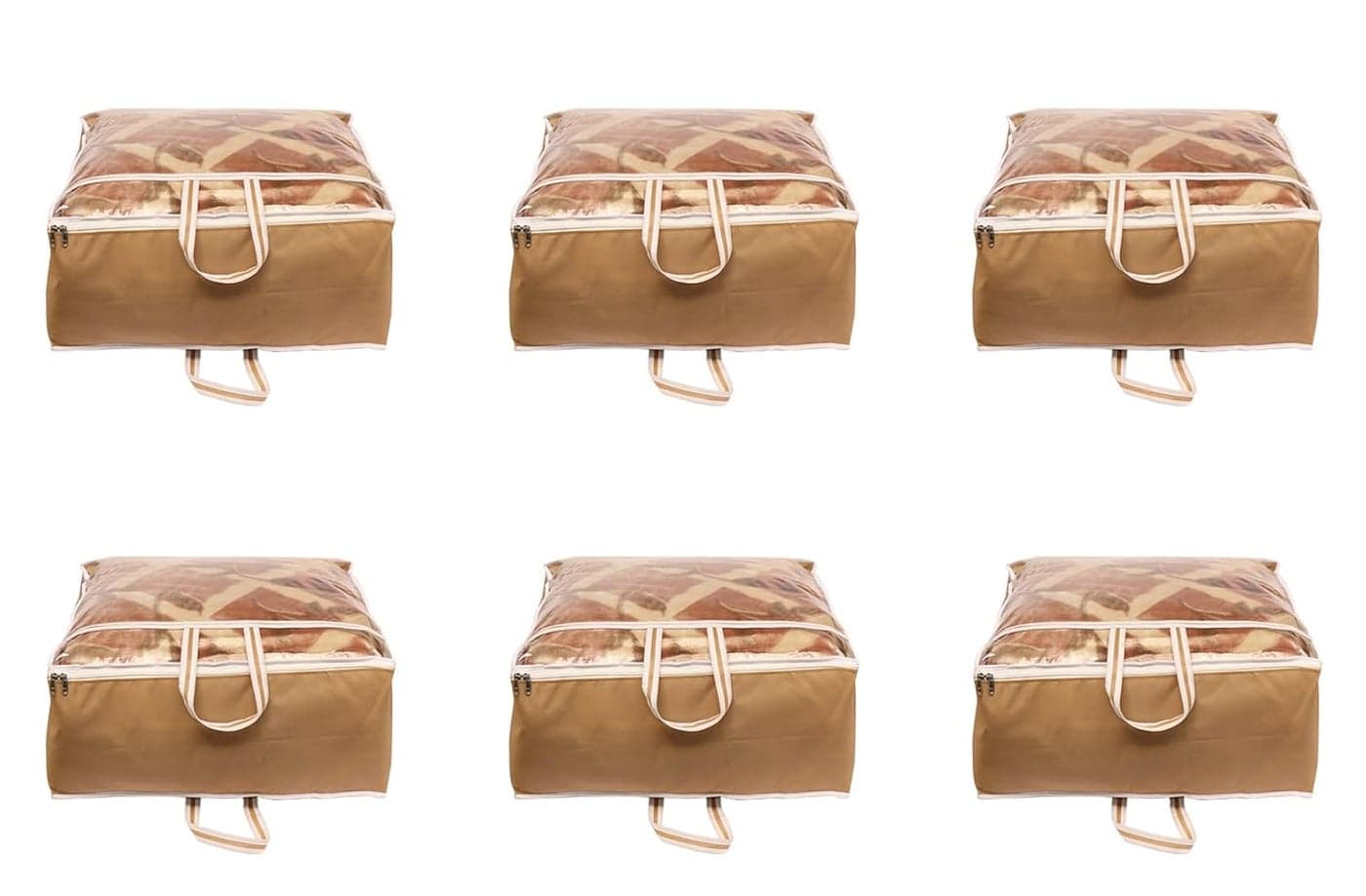 AMAK INC Present NonWoven Fabric Blanket Storage Bag Large Size Transparent Window with Handle Large Size Storage Bag Cover Under Bed Storage Organisers Set Beige Pack of 6