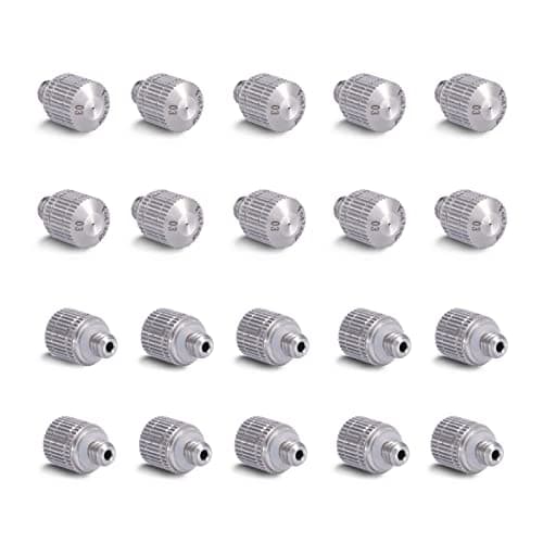 Fogland Misting Nozzles for Cooling System:20pcs Clogging-Prevent Cleanable Stainless Steel Mist Nozzles 0.012" Orifice 10/24 UNC for Patio Garden Trampoline