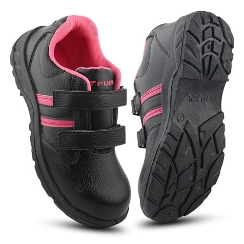 FUEL Riga Leather Industrial Safety Shoes for Women, PVC Single Density Sole, 100J Steel Toe Work Boots, Anti-Slip & Durable Heavy Engineering Footwear for Warehouse & Site Work (Pink-5UK)