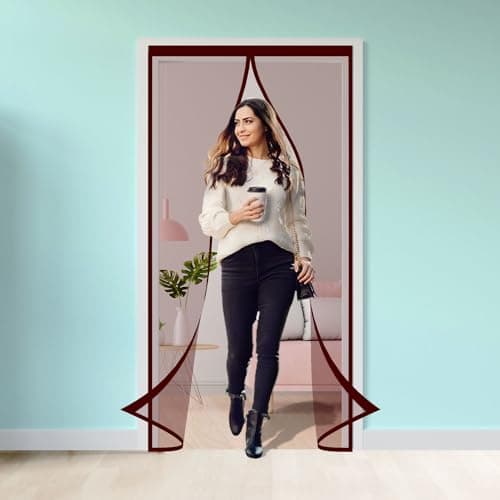SafeMyles Polyester Door Mosquito Net – Magnetic Auto-Closing, Easy Install, Breathable Insect Screen for Doors, Kitchen & Balcony–Durable Protection from Mosquitoes & Bugs(190x90cm Brown)