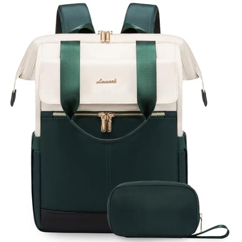 LOVEVOOK Laptop Backpack for Women, 15.6 Inch Work Laptop Bag with USB Port, Fashion Teacher Nurse Backpack Purse, Waterproof Travel Computer Backpack with Organizer Bag, 2PCS, Beige-Green