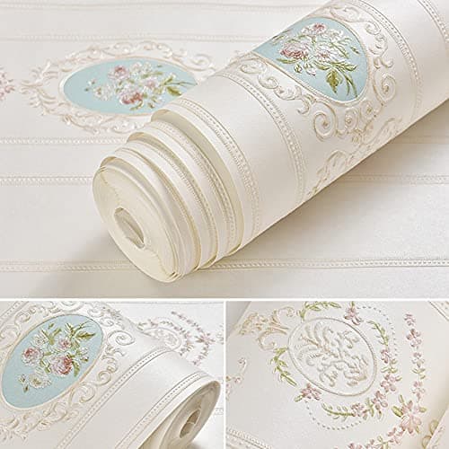 Q QIHANG SelfAdhesive NonWoven Wallpaper Simple European Style 3D Embossed Damask AB Version Wallpaper Living Room Bedroom Bedside TV Background Wall 2087 Wx23622 L Peel and Stick Cream B