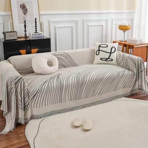 HOKIPO All Season Printed Chenille Sofa Cover Throw Blanket for 2 Seater Sofa, Size 180x250 cm, Burnt Copper (AR-5218-CPR)