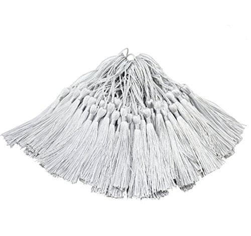 100pcs 13cm5 Inch Silky Floss Bookmark Tassels with 2Inch Cord Loop and Small Chinese Knot for Jewelry Making Souvenir Bookmarks DIY Craft Accessory Silver