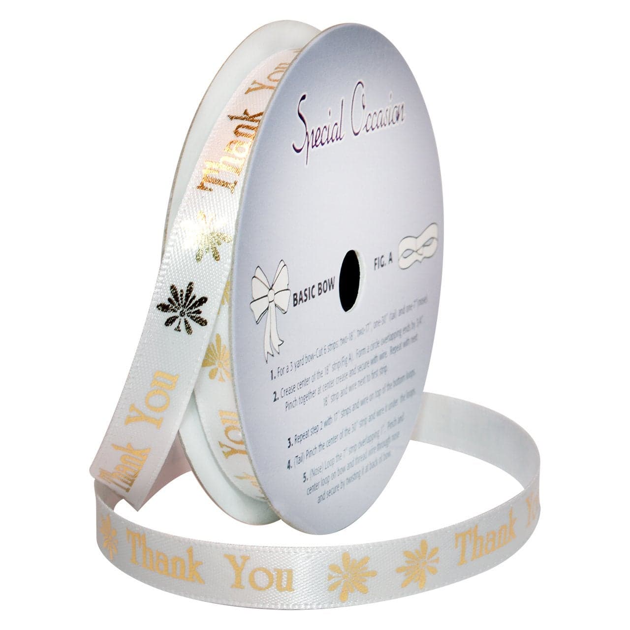 Morex Ribbon Special Occasions Ribbon Thank You Polyester 38Inch by 10Yard WhiteMetallic Gold Print Item 902021008