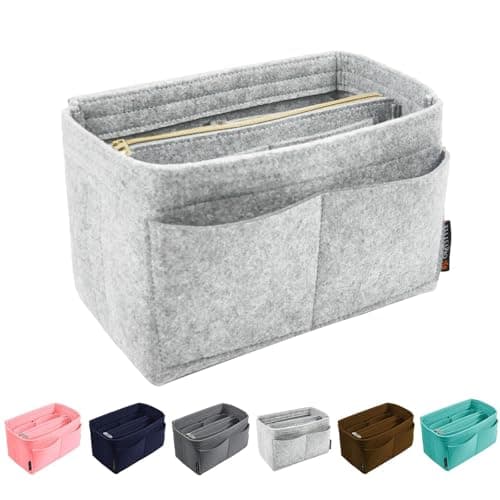 OMYSTYLE Lightgrey Large Organizer Insert, Felt Tote Bag Organizer Insert with 5 Sizes, Handbag Dividers for Inside Purse, Compatible with Longchamp, Neverful, Speedy and More