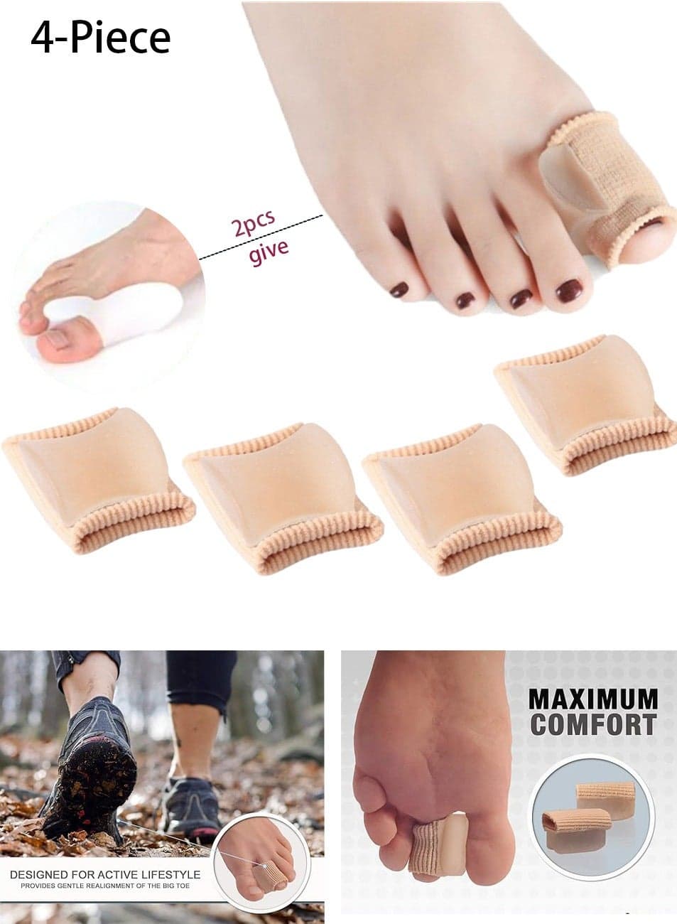 4 Bunions Orthosis Relief Pads Bunion Toe Separator Spacers Gel Hair Straightener Bunions Splints Night Protection Cuffs for Bunions Foot Pain Relief for Bunions for Men and Women Bunions Foot Pain Relief for Bunions Valgus, Big Toe Joints, Hammer Toes, Gift Pair of Gel Pads to protect Bunions Toe S
