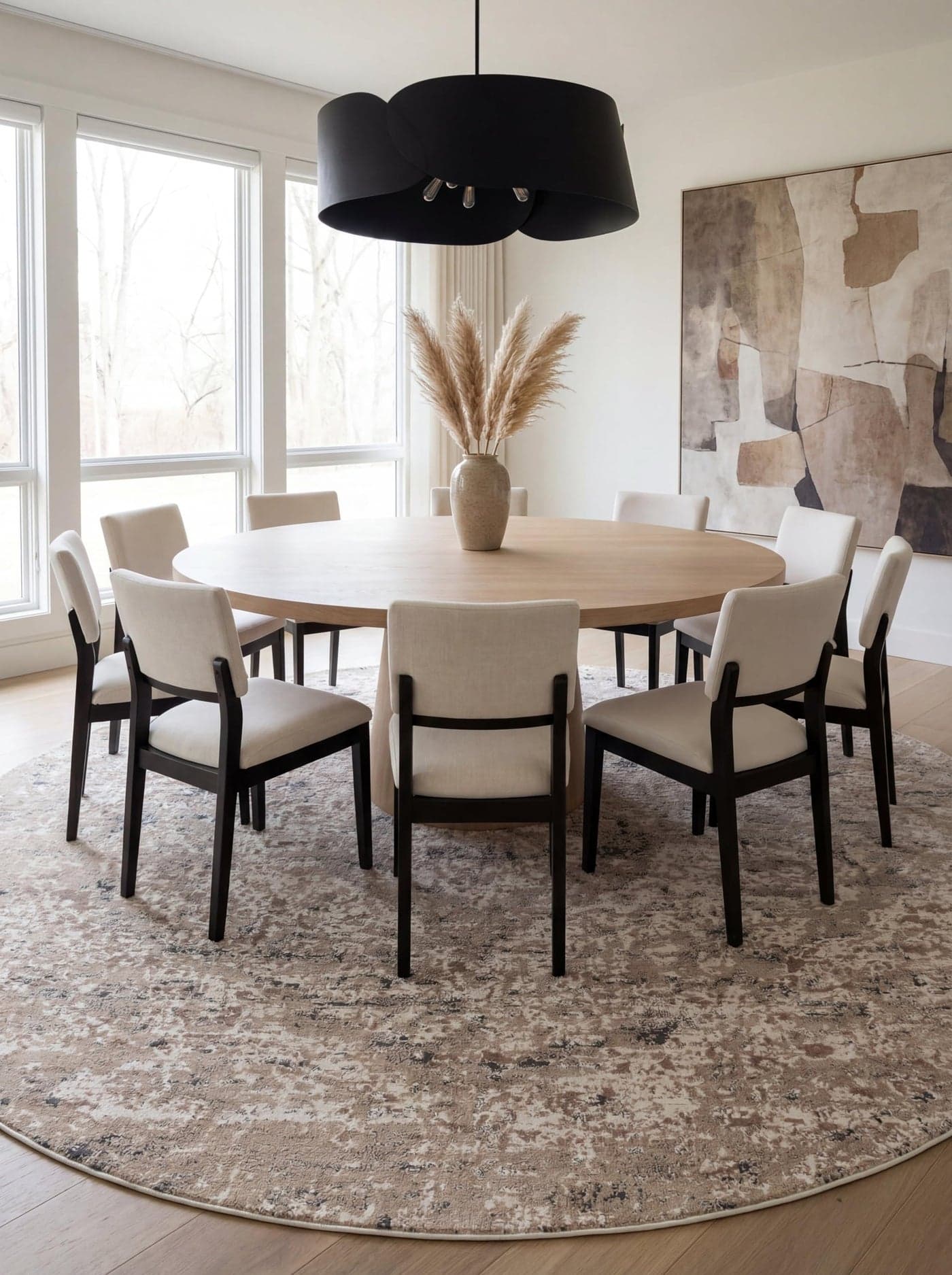 Rugscom Oregon Collection Rug 5 Ft Round Beige LowPile Rug Perfect for Kitchens Dining Rooms