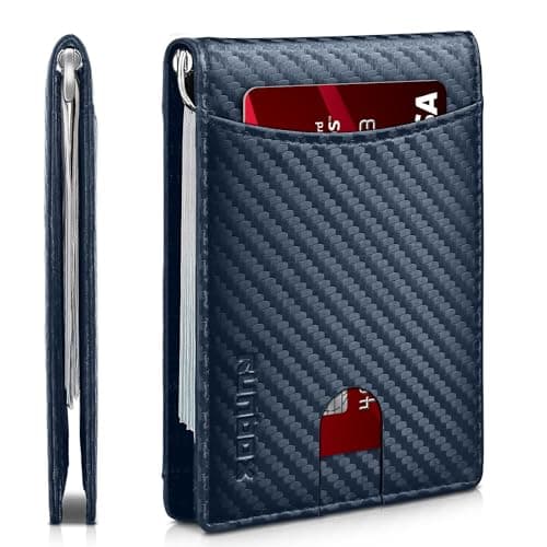 RUNBOX Slim Wallet for Men Genuine Leather RFID Blocking Bifold Minimalist Front Pocket Mens Wallet with Money Clip Thin Gift Box