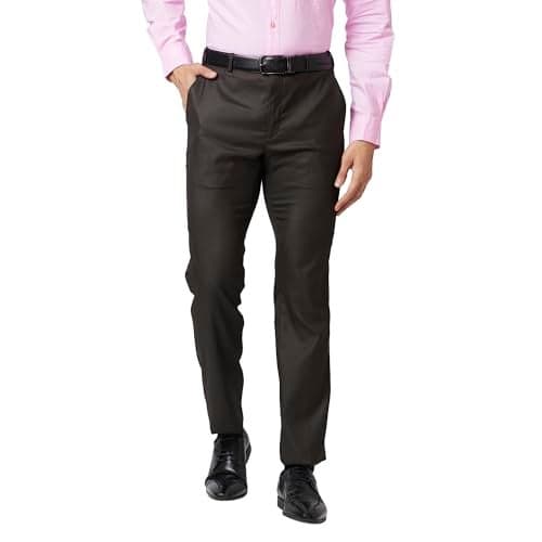 Raymond Men's Slim Fit Flat Front Structure Pattern Dark Brown Formal Trouser