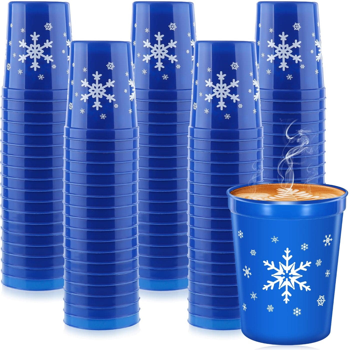 Meanplan Christmas Party Cups 12 oz Plastic Soda Cups Reusable Blue Glass Round Beverage Disposable Glass for Party Drinking Snowflake Tumbler for Birthday Picnic Indoor Outdoor Event36 Pieces