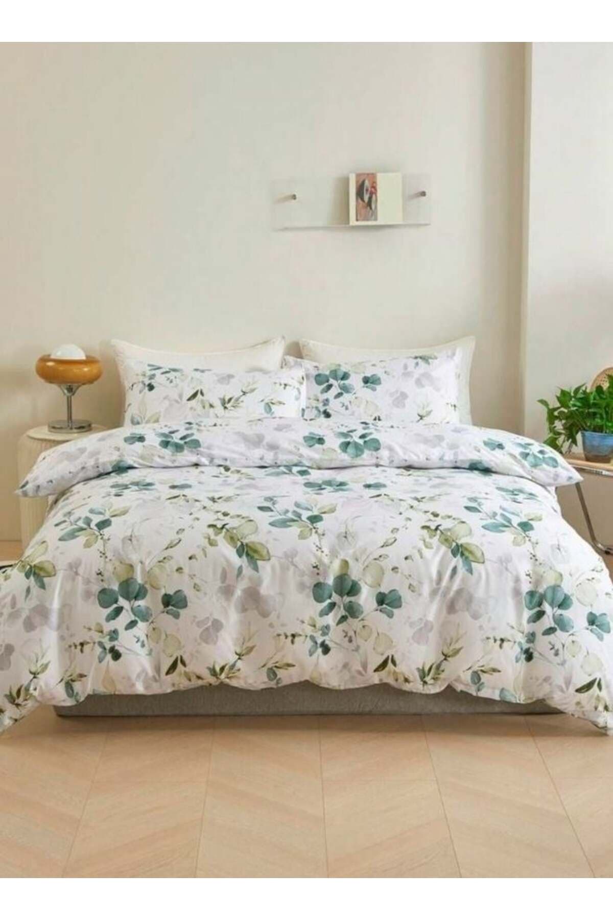 King Size 6 Pieces, Green Leaves Design Bedding set