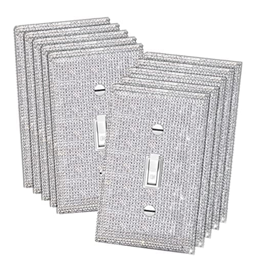 10 Pcs Silver Shiny Silver Rhinestones Wall Plate 1 Gang Toggle Light Switch Cover Decorative Durable Switch Covers Light Covers For Light Switch Single Gang Wall Plate