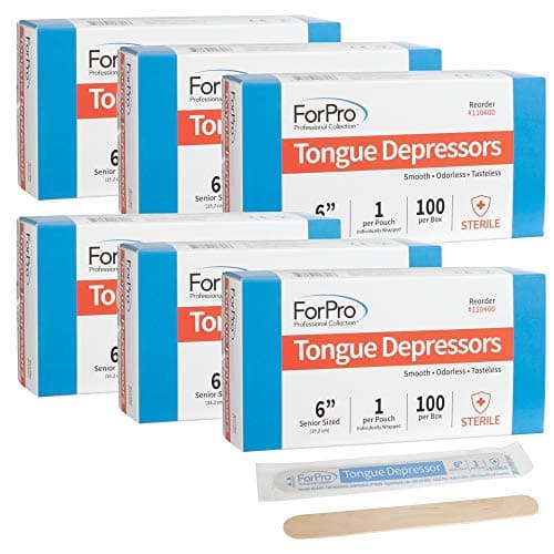 ForPro Professional Collection Senior Tongue Depressors Large Wax Applicator Sticks 6 Sized Sterile Individually Wrapped 100 Count Pack of 6