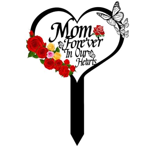 Memorial Grave Markers Heart Memorial Plaque Stake Sympathy Grave Markers Cemetery Cardinals Garden Stake Memorial Metal Grave Stake Decoration for Mom Dad Cemetery Outdoors Yard Garden MomB