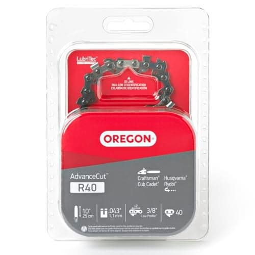 Oregon R40 AdvanceCut Chainsaw Chain for 10-Inch Bar – 40 Drive Link Replacement Chainsaw Blade, .043 Inch Gauge, 3/8 Inch Pitch, fits Remington, Husqvarna, Ryobi and more,Gray