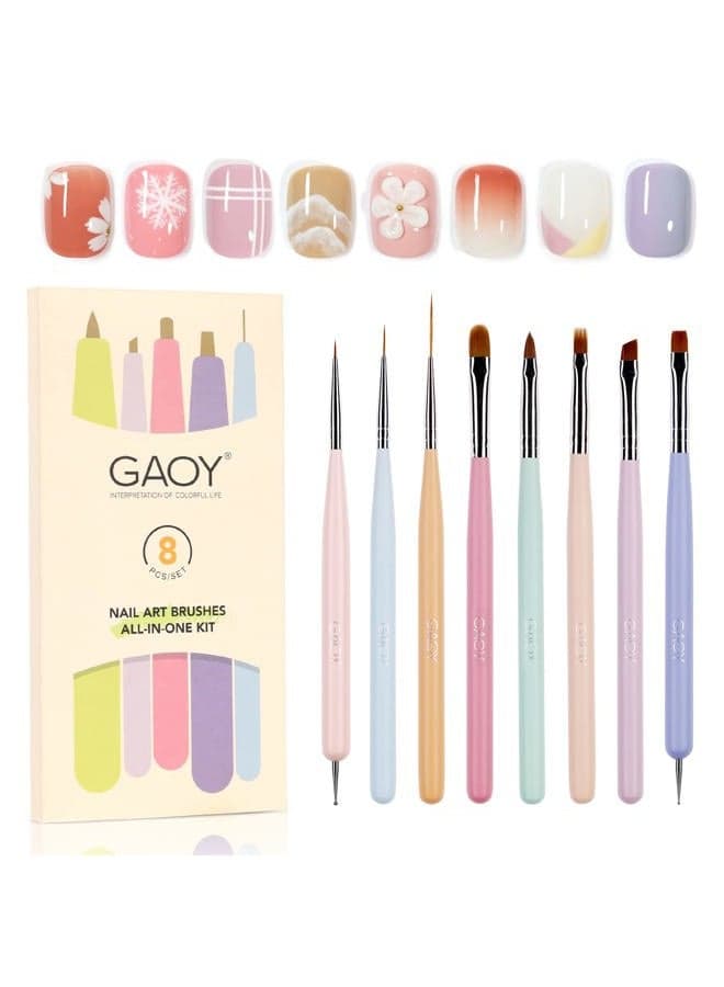 8 Pcs Nail Brushes for Nail Art, Nail Design Tools for Nail Detail Painting, French Liner and Dotting Pens for Nail DIY