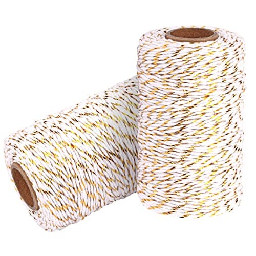 YZSFIRM Cotton Twine String Bakers Rope: 2 Roll Twines for Crafts Gift Wrapping - 656 Feet Gold Wire White Twine for Kitchen Cooking