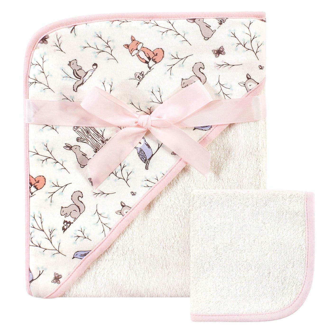 Hudson Baby Unisex Baby Cotton Hooded Towel and Washcloth Enchanted Forest One Size