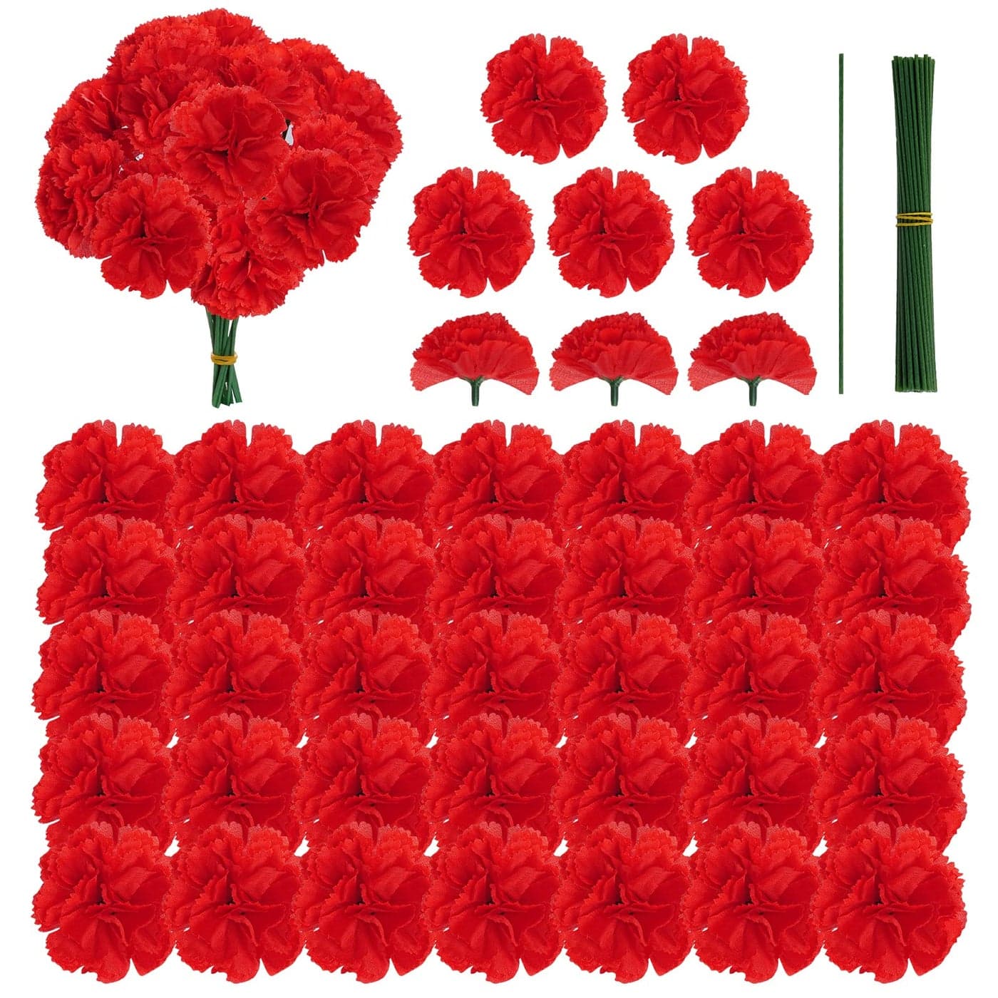 mifengda 50Pcs Artificial Marigold Flowers Heads Mexican Marigold Flowers Silk Marigold Flowers Heads Red Decoration Faux Marigold Flowers Bulk with Wire for Mexican Party Halloween Valentine DIY