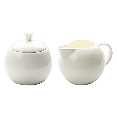 Bicuzat Pure White Porcelain Sugar Bowl and Creamer Set with Lid Creamer Serving Set Coffee Serving Set-10 OZ