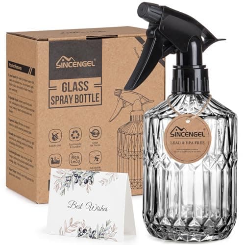 Sincengel Plant Mister Spray Bottle, 13.5 oz Leak Proof Glass Spray Bottle for Inside Plants, Succulents, Herbs, Cleaning, Hair Care, Refillable Fine Mist Sprayer with Adjustable Mist Nozzle (Grey)