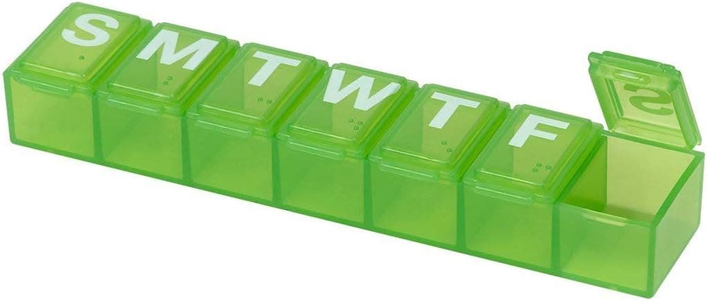 EZY DOSE Weekly (7-Day) Pill Case, Medicine Planner, Vitamin Organizer Box, Small Compartments, Convenient and Easy to Use, Color May Vary, BPA Free