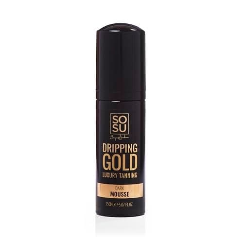 SOSU Dripping Gold Luxury Self Tanning Mousse 5 Oz Dark Lightweight SelfTanner Formulated with Hyaluronic Acid Vitamins A E Vegan Friendly Cruelty ParabenFree