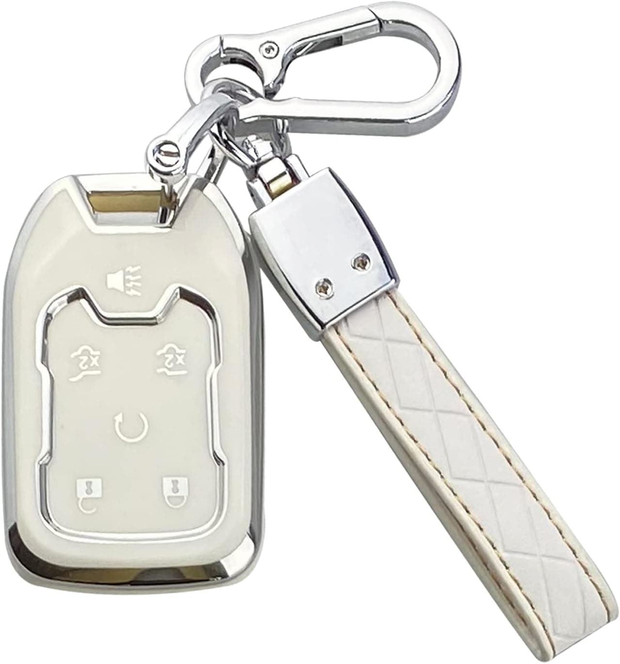 Yuebutor Key Fob Cover Case for Chevy Silverado, Suburban, Tahoe, GMC Yukon, Terrain, Acadia - White