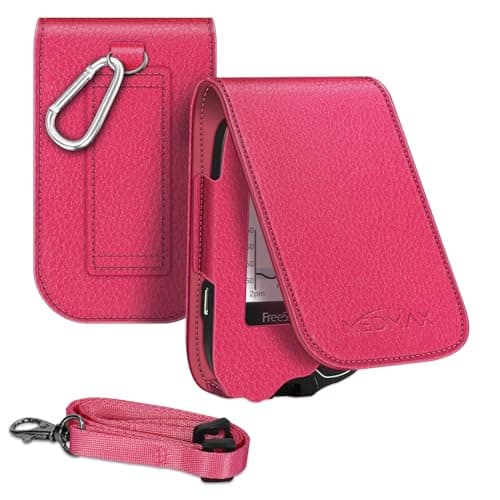 MEDMAX PU Protective Case with Detachable Hanging Lanyard for Freestyle Libre 3 2 / Libre Reader, Lightweight Shockproof Diabetic Storage Neck Sling Carrying Case with Carabiner Clip (Magenta)