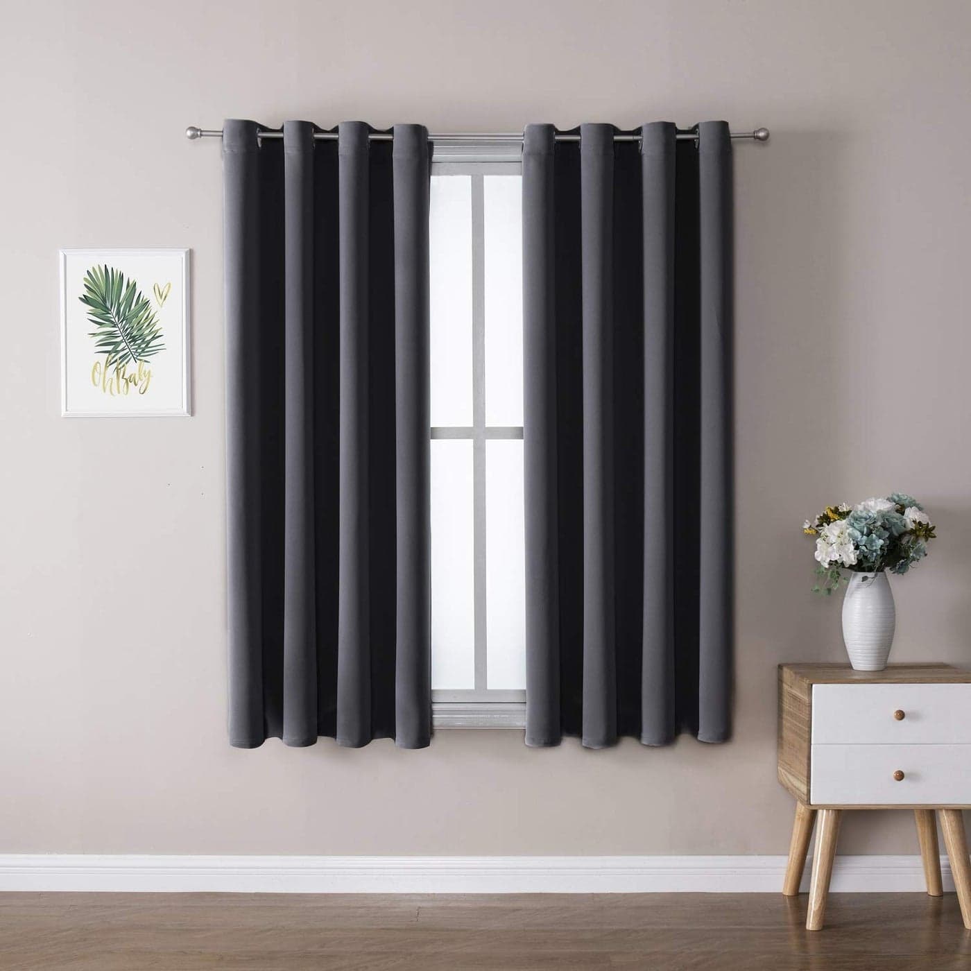 ChrisDowa Grommet Blackout Curtains for Bedroom and Living Room 2 Panels Set Thermal Insulated Room Darkening Curtains Dark Grey 52W x 63L