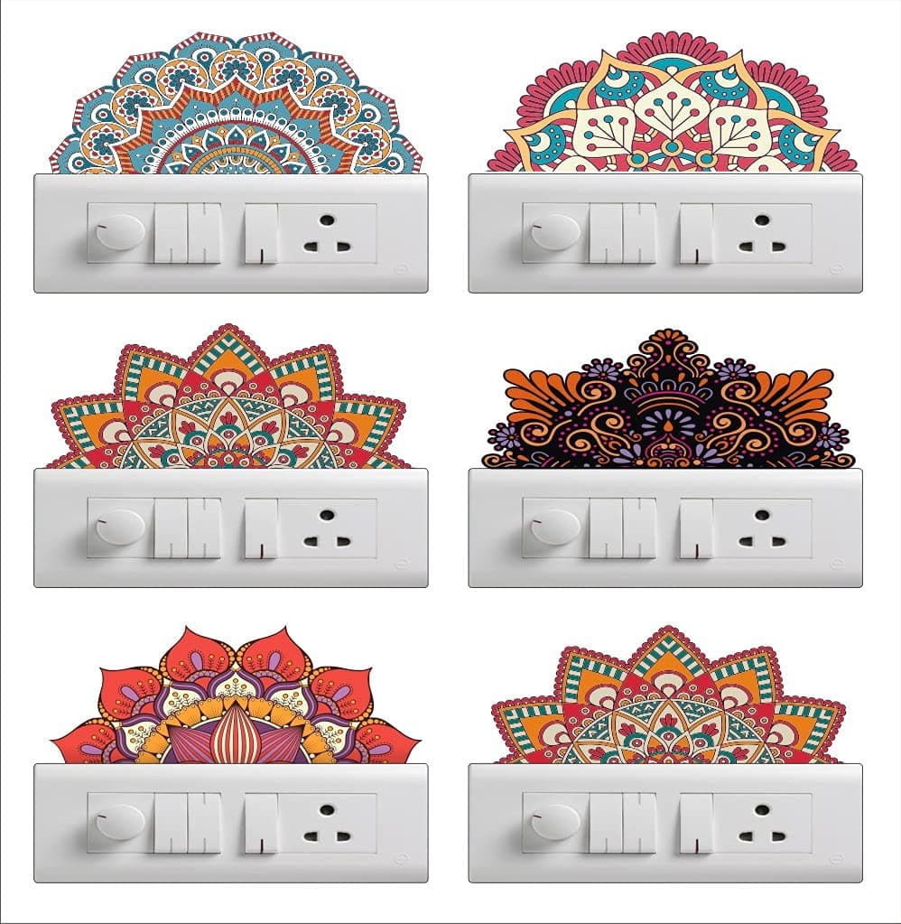 Heaven Decors Rangoli Flower Switch Board Wall Sticker Standard SizeMulticolour