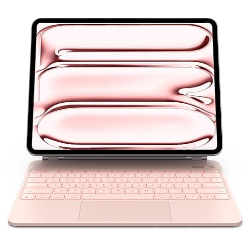 CHESONA Magic Keyboard Case for iPad Pro 13 inch M5 2025M4 2024 7 Color Backlit with Battery Digital Display MultiTouch Trackpad EasySet Magnetic Stand Pink