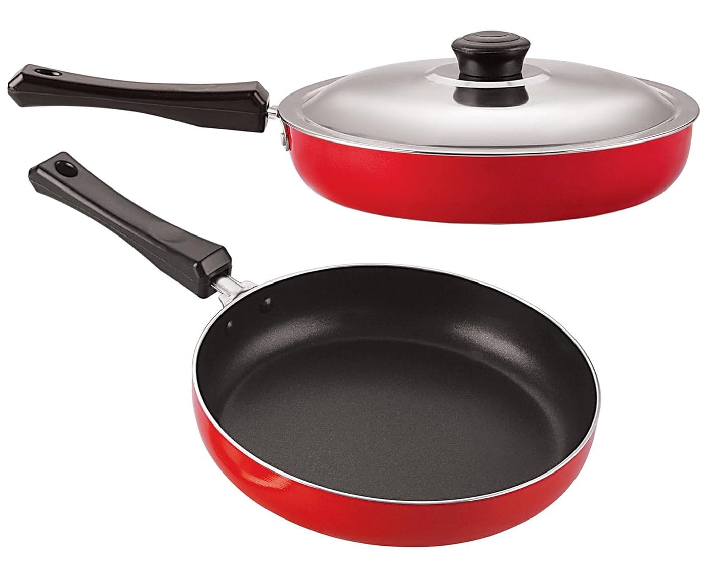 Nirlon Kitchen Accessories for Cooking Non Stick Aluminium Combo Gift Set of Fry Pan-3.2 LTR & Fry Pan-1.5 LTR (Color-Red)