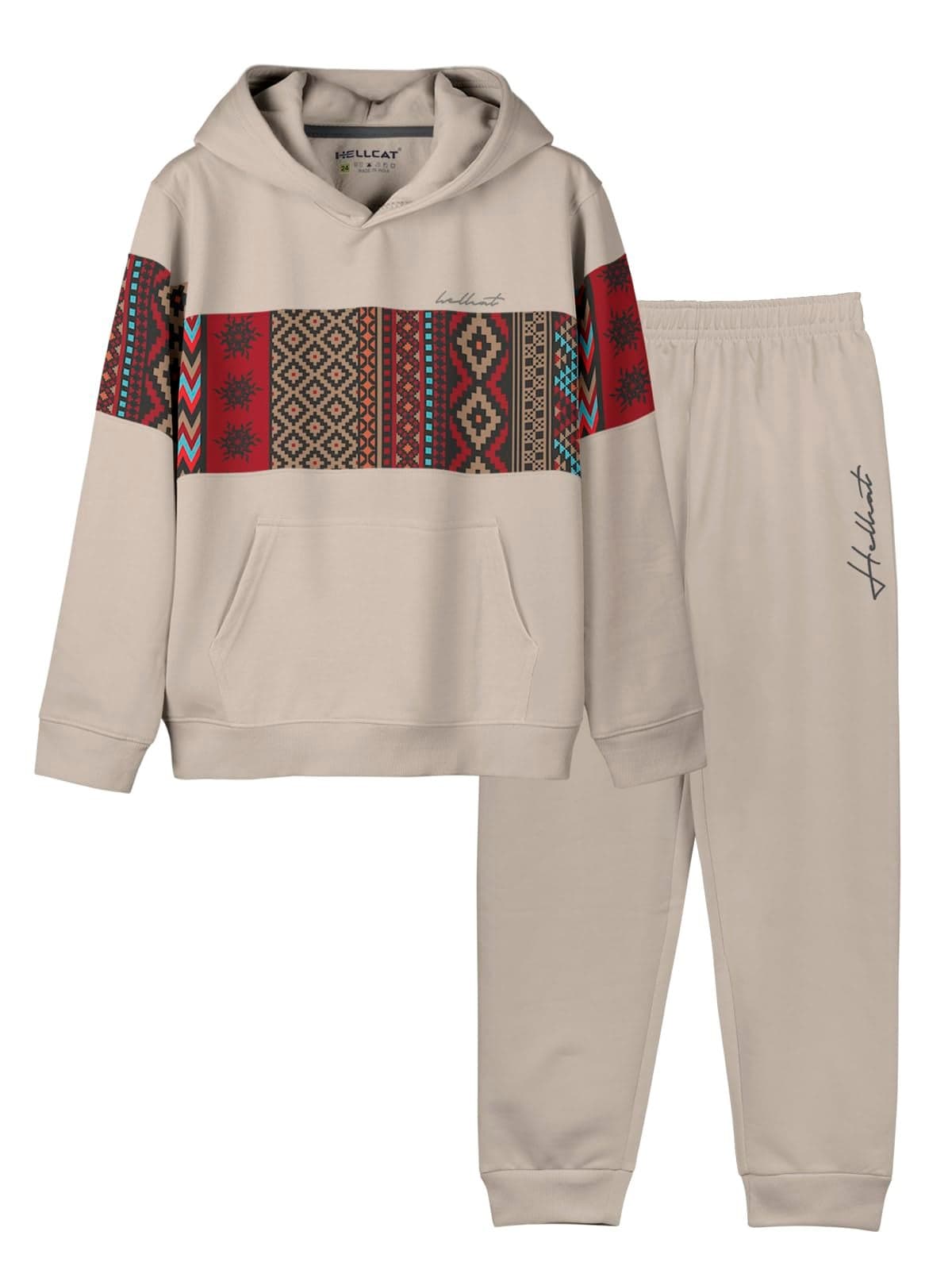 HELLCAT Trendy Printed Cotton Blend Hoodie T-Shirt Jogger Trackpant Clothing Set for Boys - Pack of 1 / Beige / 3-4 Years