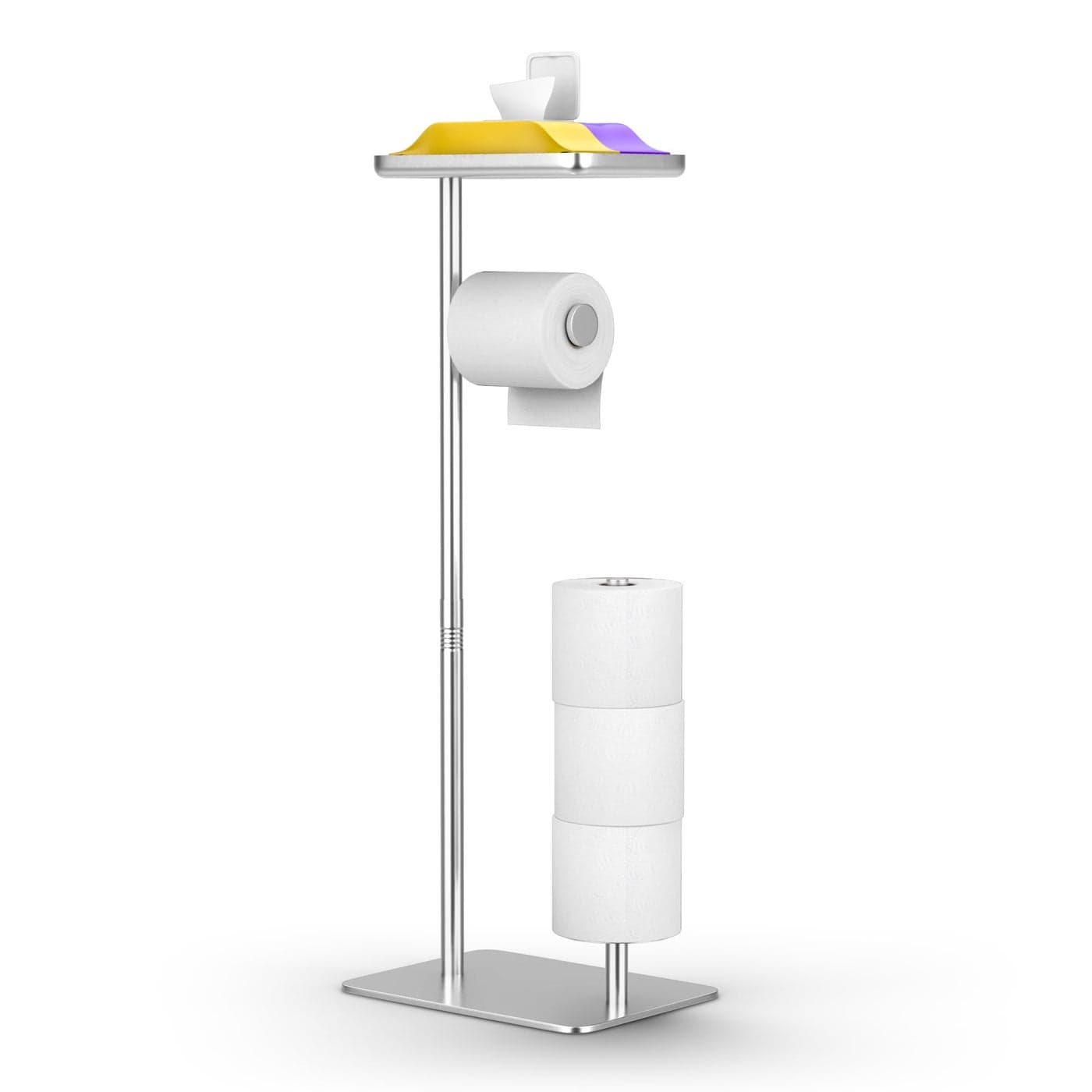 Day Moon Brushed Nickel Toilet Paper Holder Free Standing Toilet Paper Holder with Storage Toilet Paper Stand and Tissue Holder for Bathroom Toilet Paper Holder with Shelf and Wipe Holder