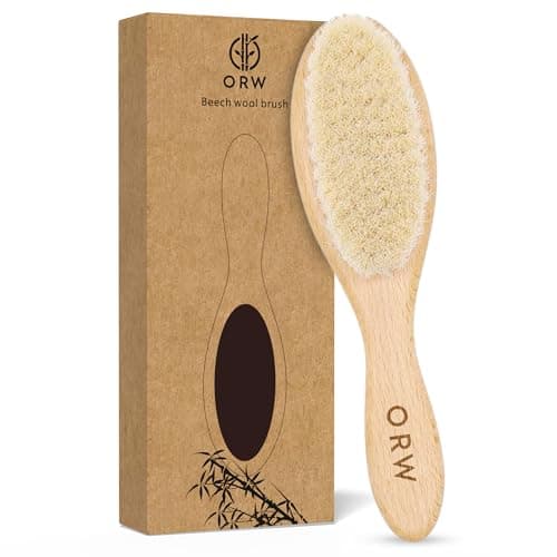 ORW OREN’S Baby Hair Brush - Perfect for Newborn, Toddlers, Infants, Girls & Boys - Beechwood Handle & Goat Hair White Soft Bristle Brush for Gentle Scalp Grooming, Cradle Cap Relief