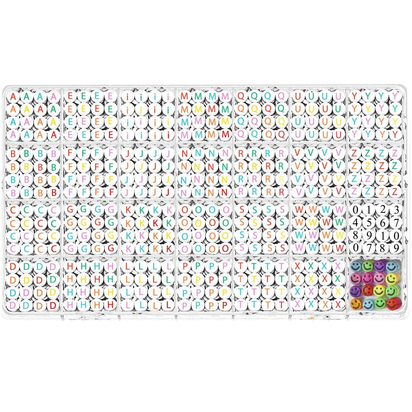 YMSDZHL Alphabet Beads AZ 1400Pcs Letter Beads Acrylic 4x7mm Round Letter Beads KitsBlack Digit and Colorful Smile Beads for Bracelets Necklaces DIY Jewelry Making Colorful1400PCS